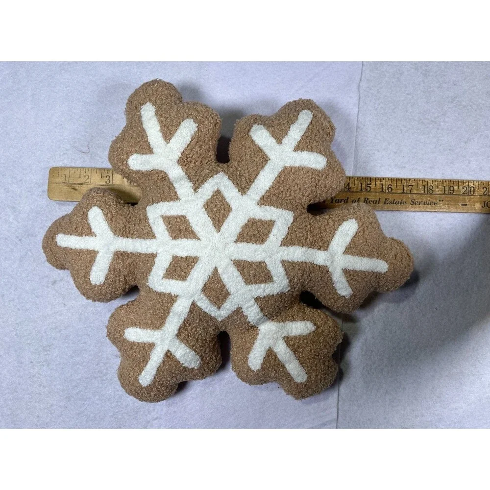 Snowflake Plush Throw Pillow Brown White Sherpa Christmas Winter Holiday Decor